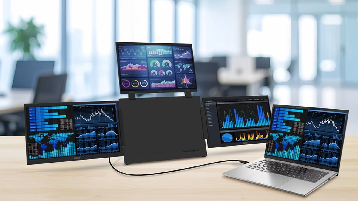 Laptop connected to the Acer PD163Q P3 for four displays in total