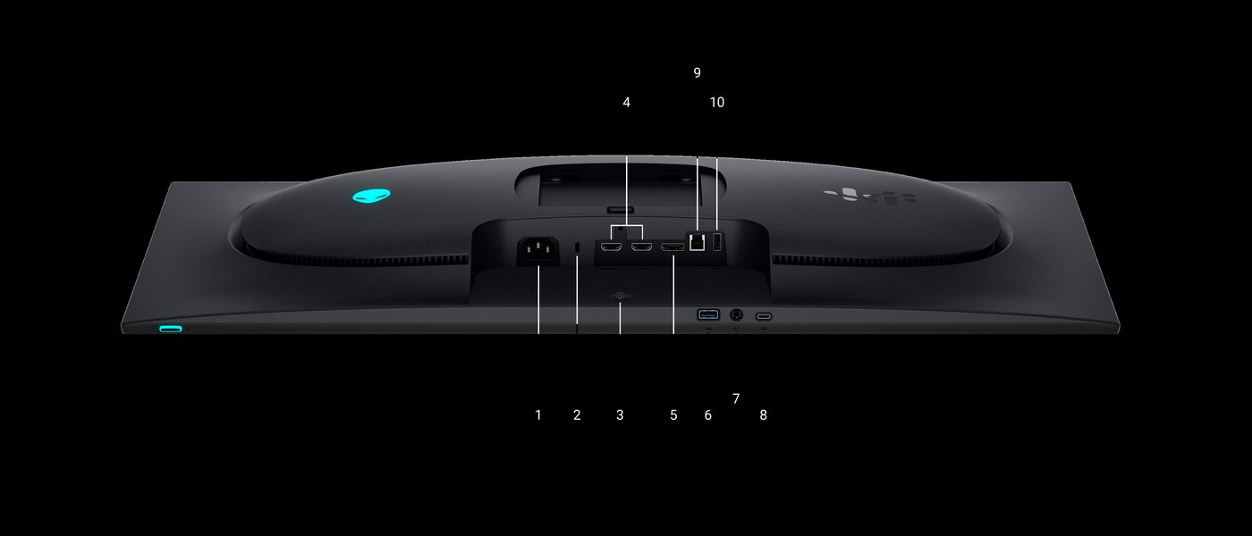 Rear connection panel and stand of the Alienware AW3226Q.