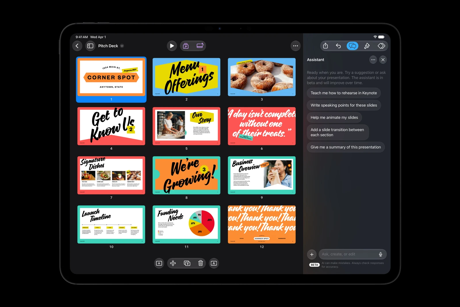 Keynote assistant preview on iPad