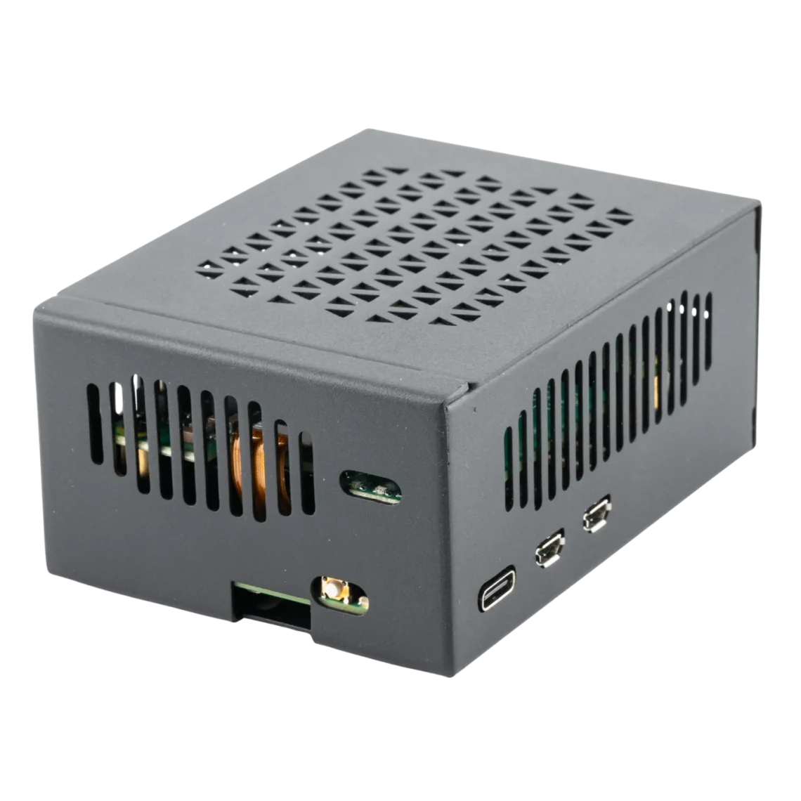 Angled enclosure of the AKD1500 Raspberry Pi 5 development kit