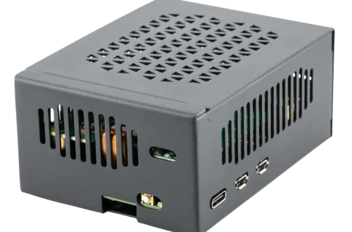 Angled enclosure of the AKD1500 Raspberry Pi 5 development kit