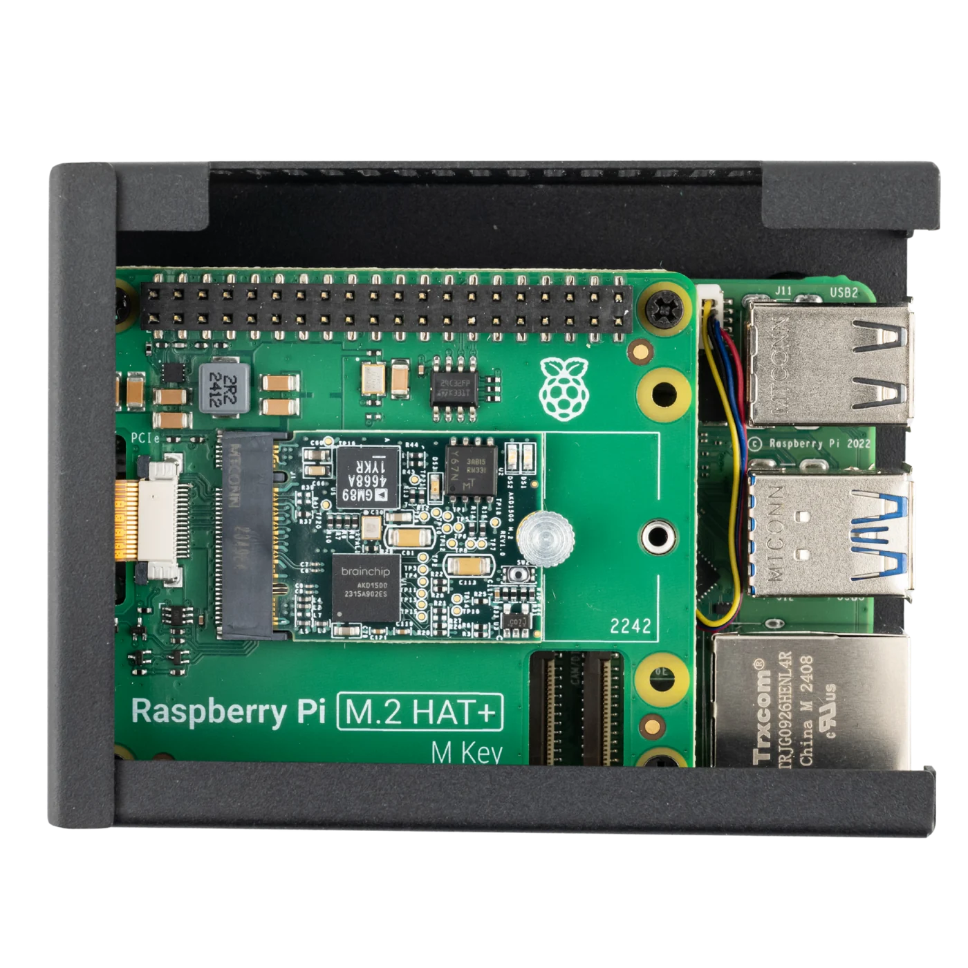 Opened kit showing the Raspberry Pi and HAT assembly