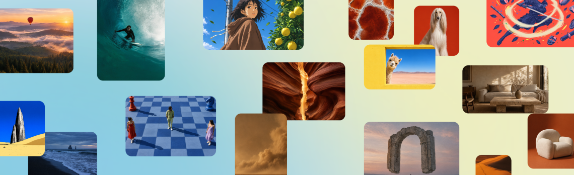 Canva promotional collage of Craft-generated landscapes, illustrations, objects and portraits