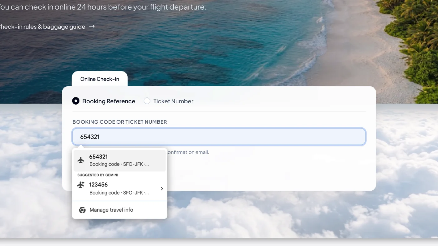 Chrome booking-reference suggestion