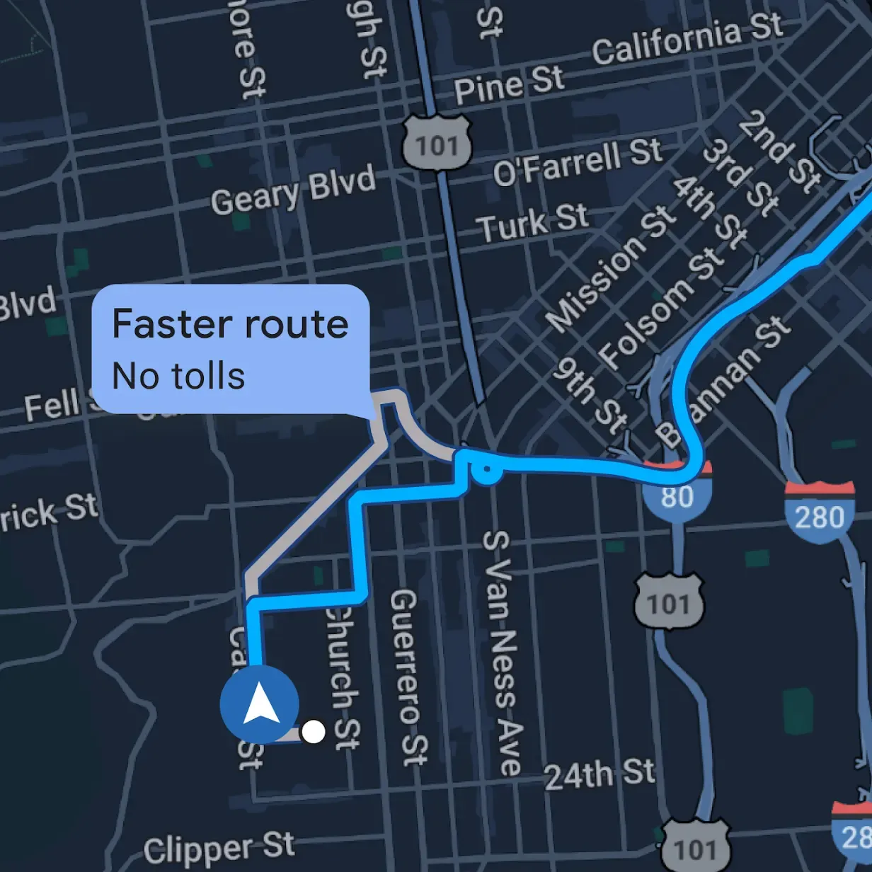 Google Maps illustration shows a faster route through a street map