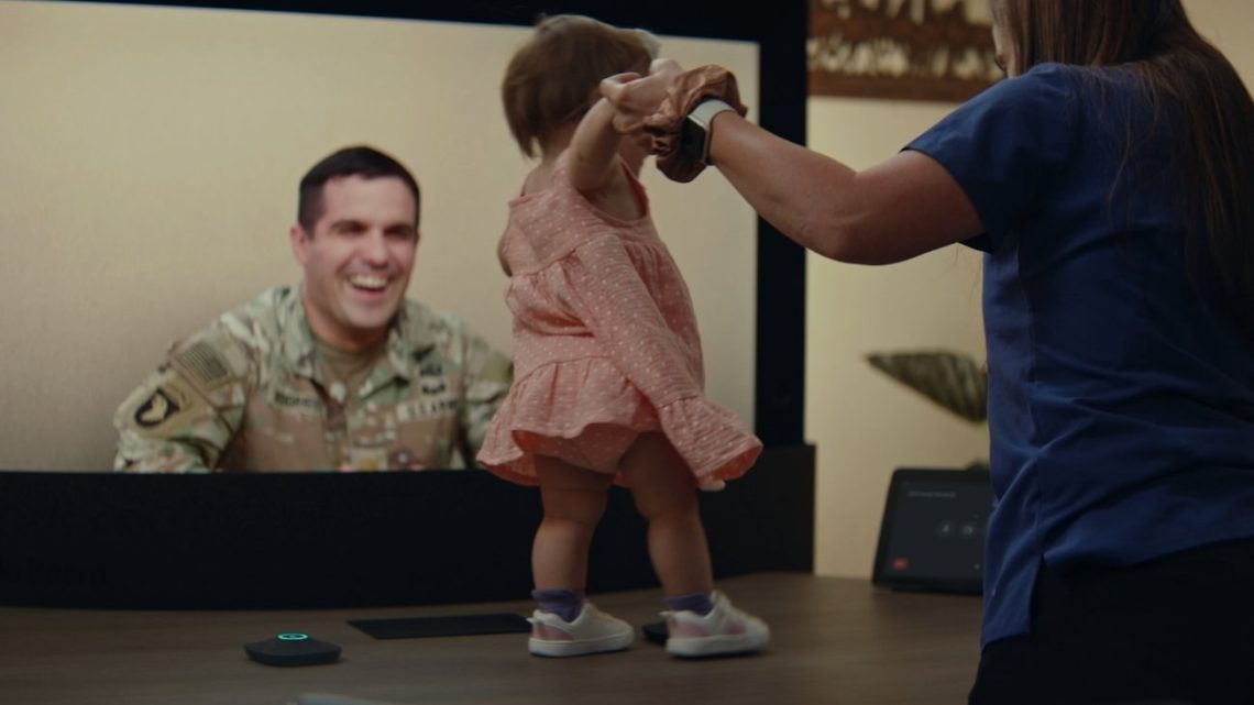 Military family using Google Beam.