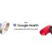 Google Health promotional artwork with Fitbit Air bands and a Pixel Watch