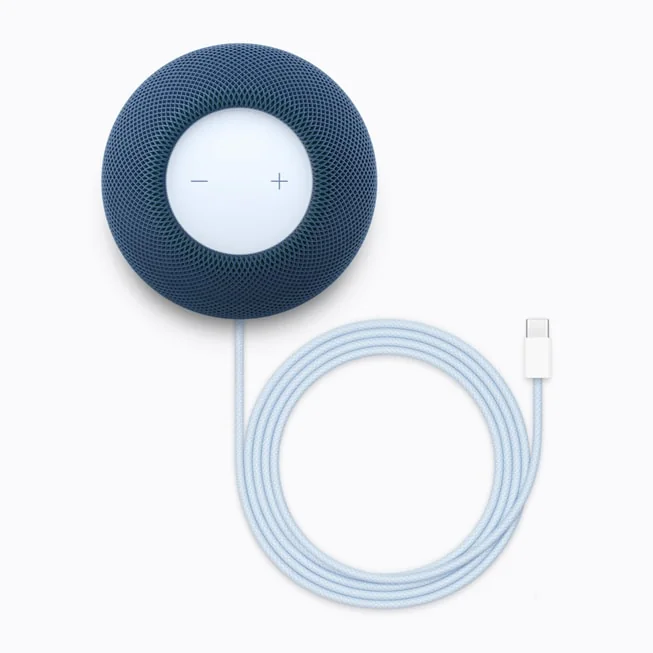 Blue HomePod mini 2 and cable