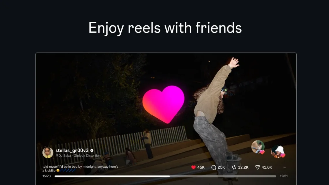 Instagram developer image for Apple TV showing a skateboarding video and shared reactions