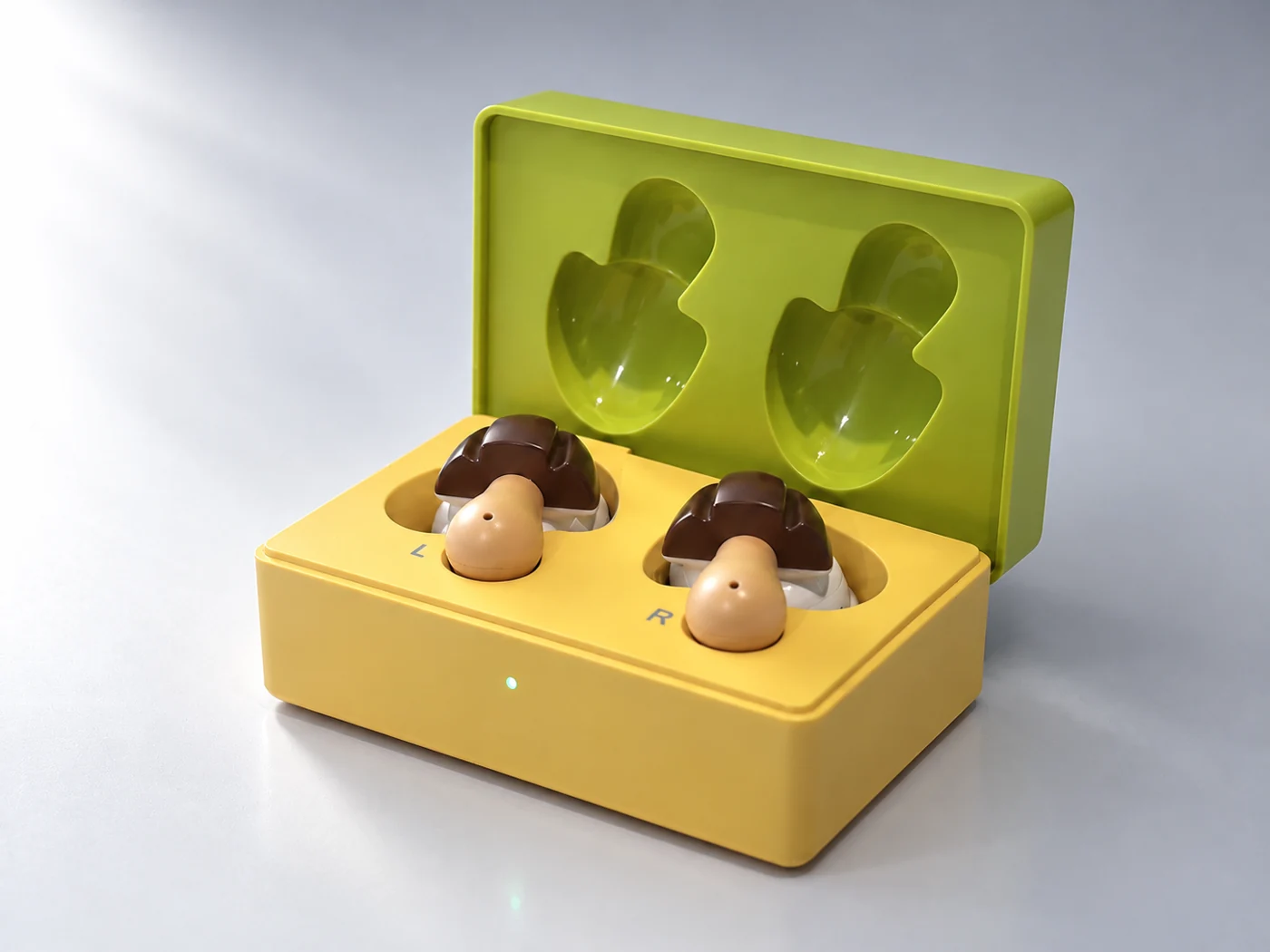 Mushroom earbuds in charging case