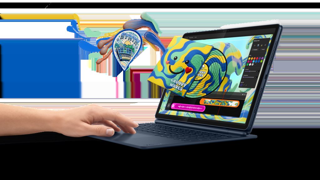 Lenovo Yoga Tab Plus Gen 2 with its keyboard and trackpad.