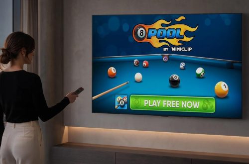 A viewer using a remote with 8 Ball Pool displayed on an LG television.