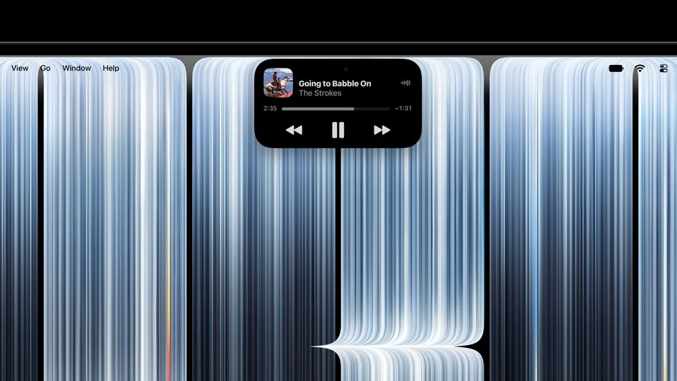 Dynamic Island showing music controls