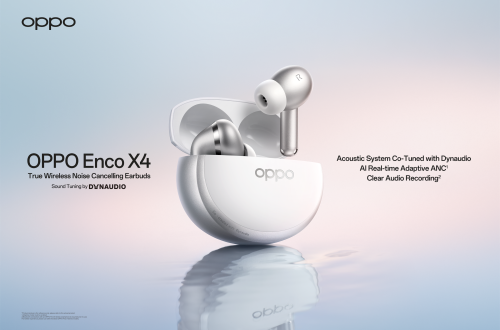 White OPPO Enco X4 earbuds and charging case in the official launch image
