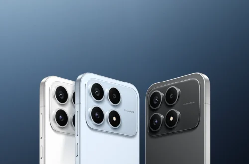 POCO X8s phones in white, blue and black, showing their rear cameras.