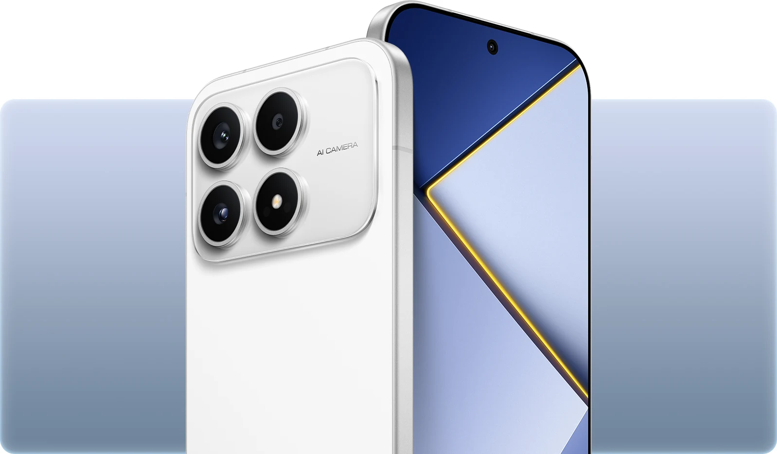 White POCO X8s shown from the front and rear in an official product render.
