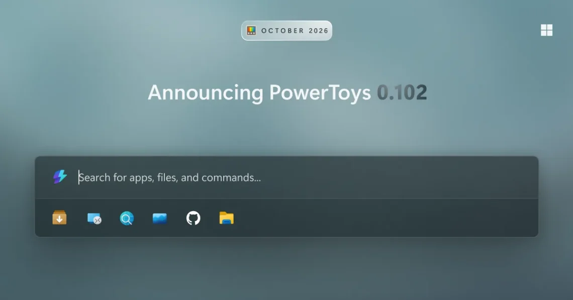 Microsoft PowerToys 0.102 launch graphic with its Command Palette.