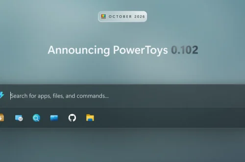 Microsoft PowerToys 0.102 launch graphic with its Command Palette.