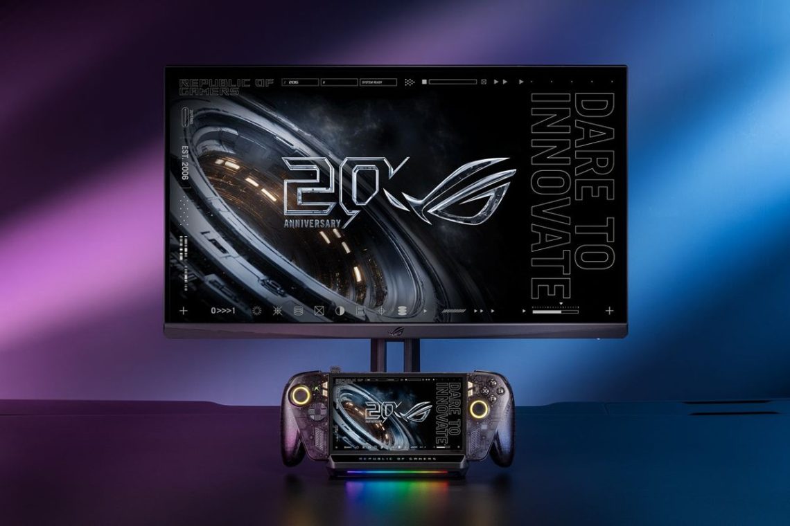 ROG Bulwark DG310 dock with an Xbox Ally handheld and external monitor