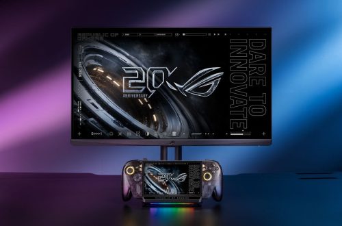 ROG Bulwark DG310 dock with an Xbox Ally handheld and external monitor