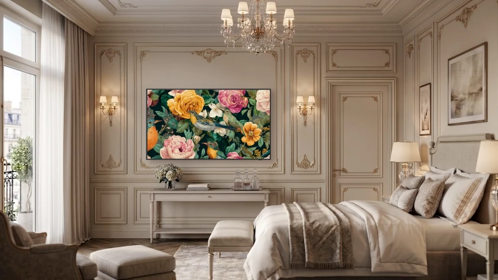 The same display showing floral artwork.