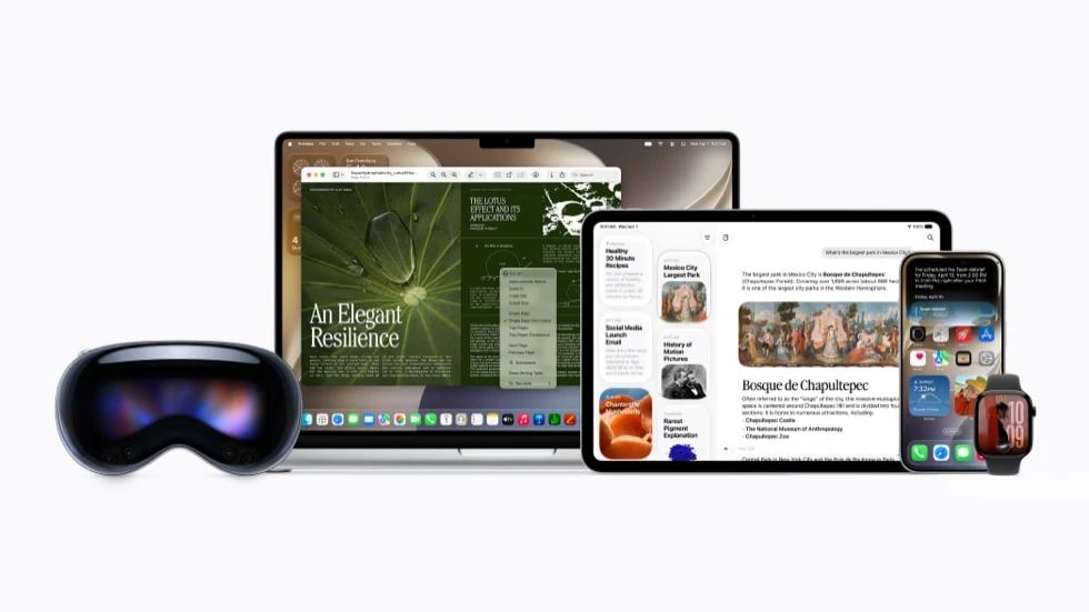 Apple’s Siri AI press montage across Vision Pro, Mac, iPad, iPhone and Watch