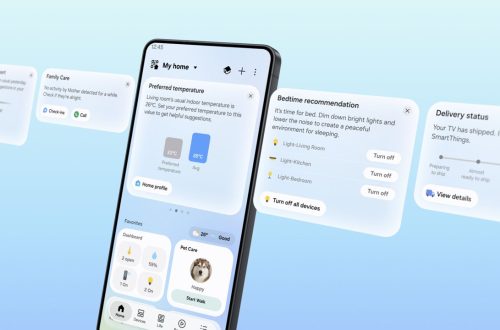 Samsung SmartThings Now cards and the redesigned Home tab.