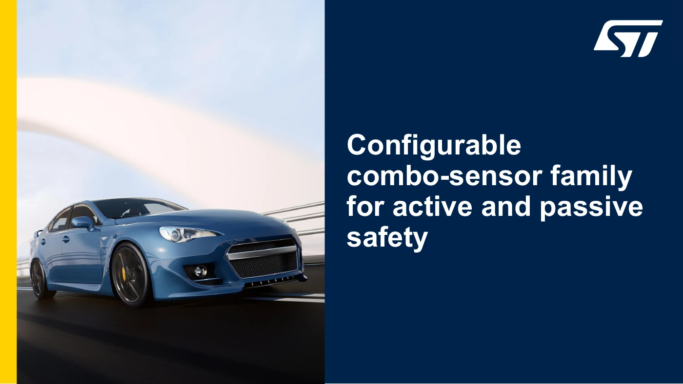 ST’s complete automotive safety-sensor press cover with an illustrative car and title