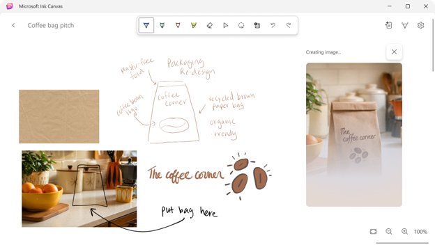 Microsoft Ink Canvas interface for drawing and notes