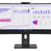 Front view, with graphs on the display, of the ThinkVision T34WD-4v monitor.