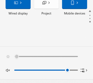 Windows 11 preview Quick Settings panel with a Mobile devices tile.